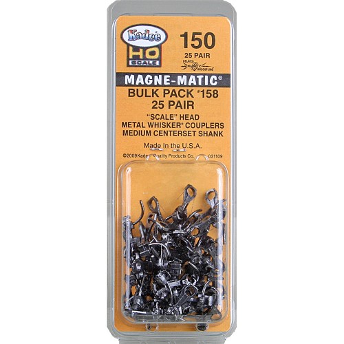 #150 HO Scale Bulk Pack - 25 pair #158 Scale Whisker® Metal Couplers - Medium (9/32") Centerset Shank