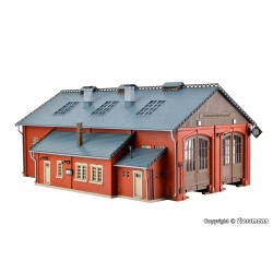 H0 Loco shed with door lock mechanism, double track, functional kit