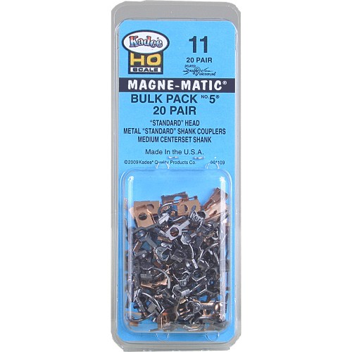 #11 HO Scale Bulk Pack - 20 pair #5 (NO.5®) Metal Couplers - Medium (9/32") Centerset Shank