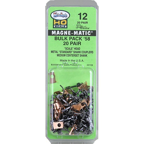 #12 HO Scale Bulk Pack - 20 pair #58 Scale Metal Couplers - Medium (9/32") Centerset Shank